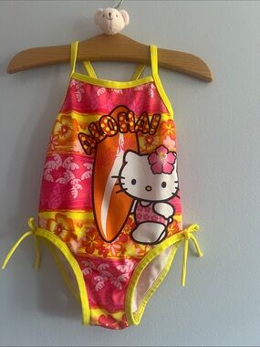 Hello Kitty Pink & Yellow Aloha One-Piece Swimsuit